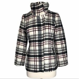 Soia & Kyo White Black & Red Plaid Preppy Moto Punk Designer Wool Coat Jacket XS